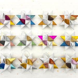 Feestelijke glitter~ papieren sterornamenten (3 inch)