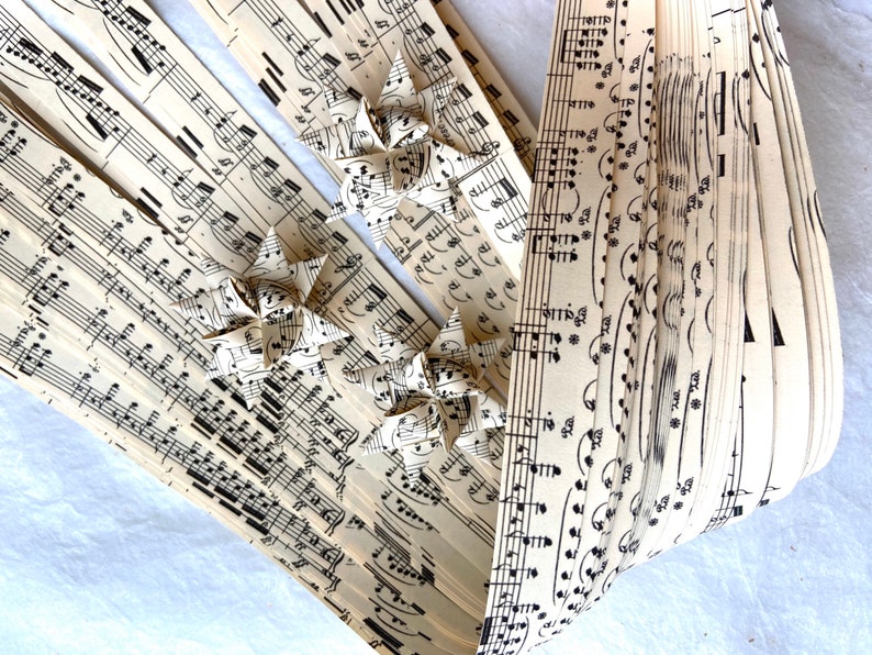 Music, Vintage Froebel Moravian German Star Paper Origami Ornaments Artsy DIY Weaving Craft Projects 50 Strips image 1