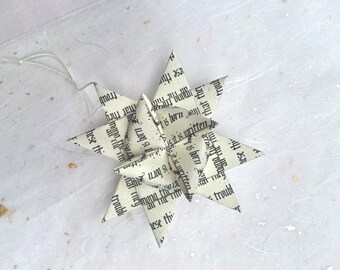 German Paper Origami Star Ornament Sculpture (3 inch, Vintage Bible)