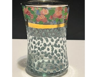 MacKenzie-Childs 1993 Glass Tumbler Floral Band Gold Rim Hand Painted Vintage