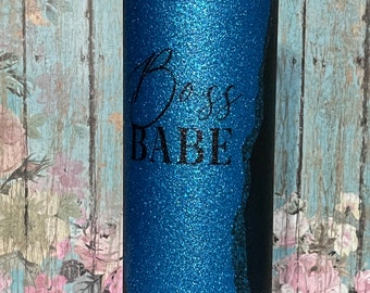 Boss Babe Blue 20 oz Glitter Gift Boss Day Tumbler Sublimation Crazy Goat Company