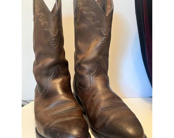 Ariat Brown Leather Western Roper Cowboy Boots Round Toe ATS Riding 9.5