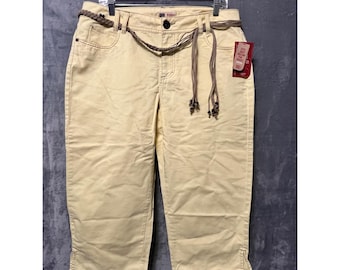 Faded Glory Y2K Yellow Cotton Capri Pants Mid Rise Braided Belt Y2K 14 NWT