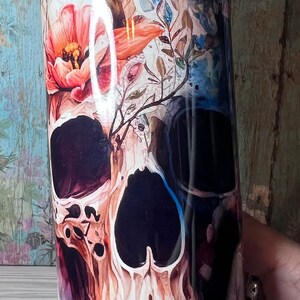 Floral Skull Boho 20 oz Halloween Travel Hot Drink Cold Gift Tumbler Sublimation Crazy Goat Company image 1