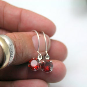 Shimmer Crystal Red Magma Dangle Sterling Silver Earrings Swarovski Elements 39ss 8mm Enchanting image 4