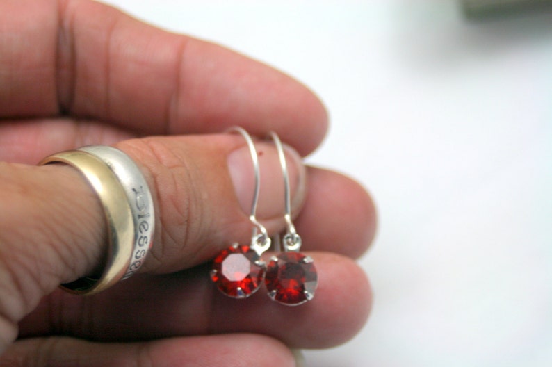 Shimmer Crystal Red Magma Dangle Sterling Silver Earrings Swarovski Elements 39ss 8mm Enchanting image 4