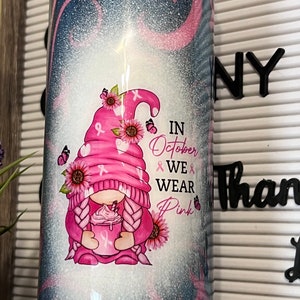 Breast Cancer & Gnomies Navy Pink Tumbler 20 oz by Crazy Goat Teacher Mental Health Custom Travel Hot Drink Cold Gift image 5