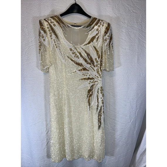 Vintage 90s Y2K Ivory Gold Silk Beaded Dress Fairy *READ* Sz 8 Modi - Etsy