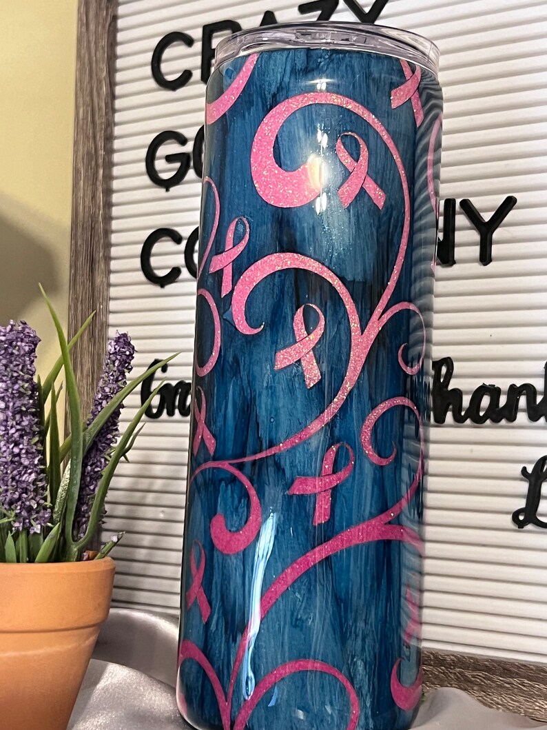 Breast Cancer & Gnomies Navy Pink Tumbler 20 oz by Crazy Goat Teacher Mental Health Custom Travel Hot Drink Cold Gift image 3