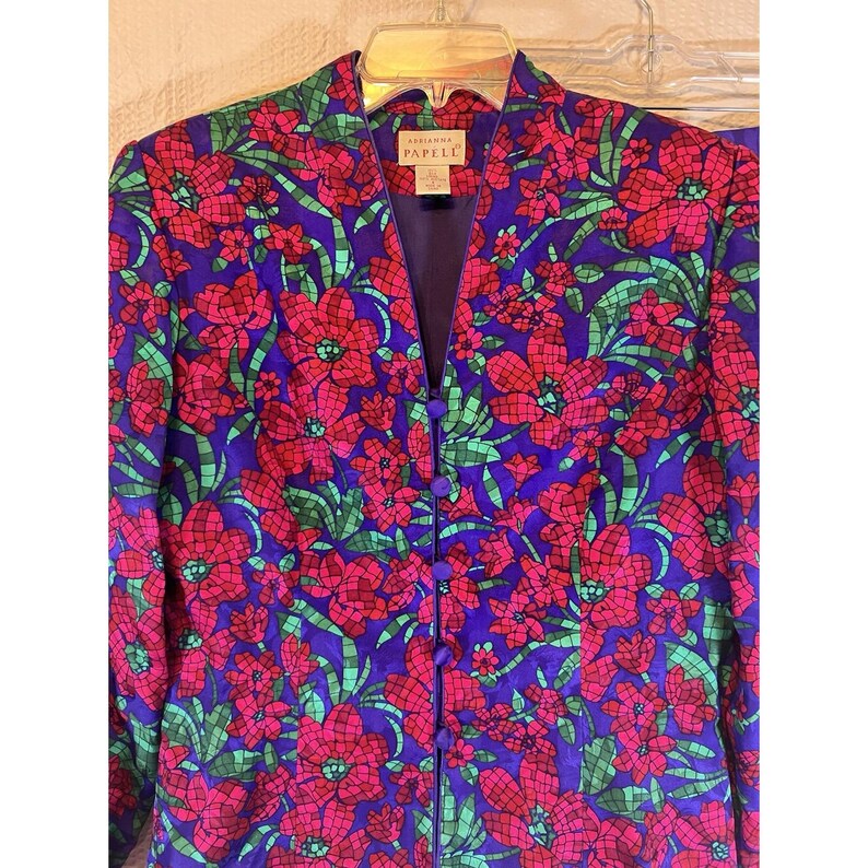 Adrianna Papell Womens Multicolor Floral Silk Blazer Skirt Suit Set 2 Pc Size 8 image 2