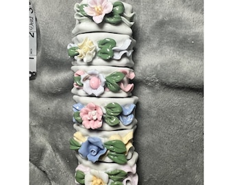 Vintage Floral Napkin Rings Porcelain  cottage Set 6 CottageCore Garden Decor