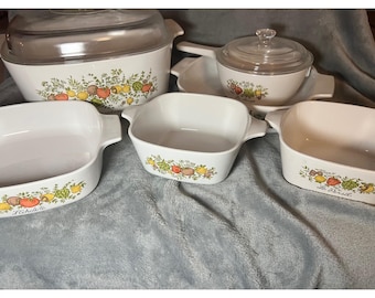Vintage Corning Ware Spice Of Life Casserole Set 5L 1.5L 1L 700ml W Pyrex Lids!!