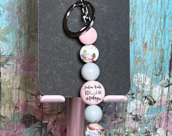 Feeling IDGAF-ish Floral Beaded Keychain Sassy Sarcastic Teacher Mental Health Custom Travel Gift