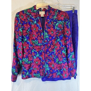 Adrianna Papell Womens Multicolor Floral Silk Blazer Skirt Suit Set 2 Pc Size 8 image 1