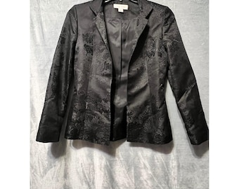 Casual Corner Black Floral Jacquard Blazer Jacket Women 4 Dressy Midnight Garden