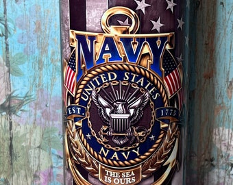NAVY 20 oz Military Pride American Travel Drinks Tumbler Sublimation Crazy Goat Company MTO