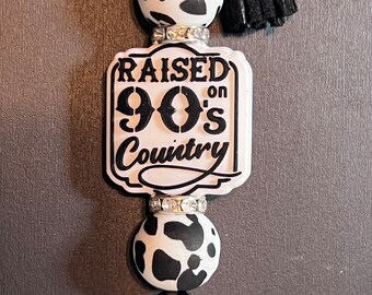 Raised On 90's Country Cowprint Beaded Keychains Western Travel Dolly Kenny Gift