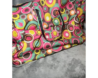 Thirty One Retro Rolling Duffel Bag Pink Mod Print Carry On Travel Tote