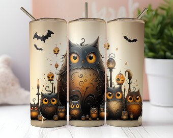 Adorable FALL OWL Family Tumbler Sublimation Crazy Goat Company MTO Halloween Fall Travel Hot Drink Cold Gift