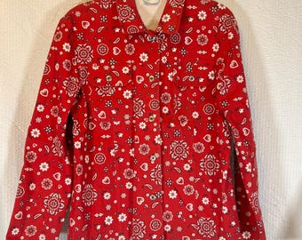 Maren Western Bandana Print Button Down Jacket Jean Style Red Large