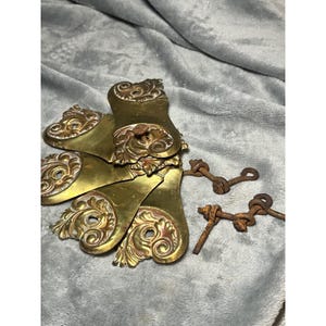 Antique Brass Drawer Pull Backplates Lot Ornate Victorian Hardware Salvage 5pc