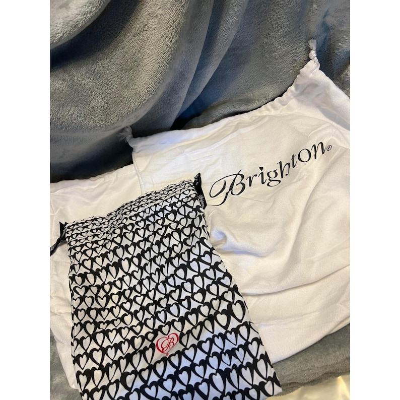 Brighton Dust Bag Lot 3 White Logo Heart Print Drawstring Storage Pouches image 1