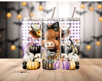 HIghLand Pumpkin Baby Cow Nom personnalisé Tumbler 20 boissons de voyage Cadeau personnalisé Halloween