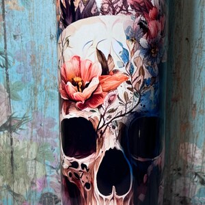 Floral Skull Boho 20 oz Halloween Travel Hot Drink Cold Gift Tumbler Sublimation Crazy Goat Company image 2