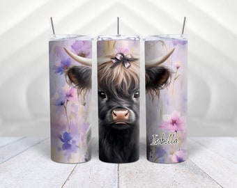 Adorable Highland Cow Baby personalizado vaso de viaje de 20 oz regalo personalizado con nombre
