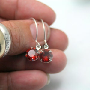 Shimmer Crystal Red Magma Dangle Sterling Silver Earrings Swarovski Elements 39ss 8mm Enchanting image 5