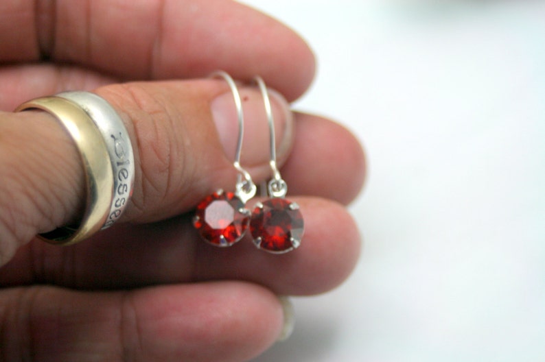 Shimmer Crystal Red Magma Dangle Sterling Silver Earrings Swarovski Elements 39ss 8mm Enchanting image 5