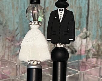 Bride & Groom Set Beaded Pen w/Refill Teacher Mental Health Custom Travel Hot Cold Gift