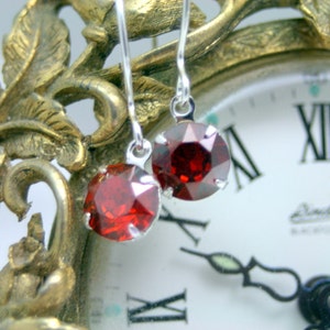 Shimmer Crystal Red Magma Dangle Sterling Silver Earrings Swarovski Elements 39ss 8mm Enchanting image 1