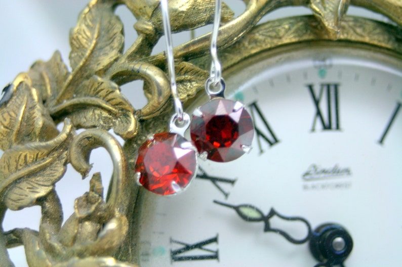 Shimmer Crystal Red Magma Dangle Sterling Silver Earrings Swarovski Elements 39ss 8mm Enchanting image 1