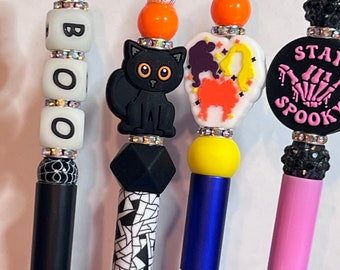 Stay Spooky, Hocus Pocus, Black Cat, BOO Beaded Pen w/Refill Custom Gift Writer