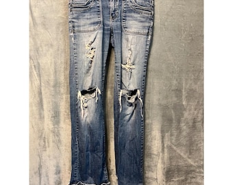 Calvin Klein Distressed Flare Jeans Y2K Grunge Raw Hem Medium Wash 30x31