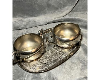 Vintage Silverplate Creamer Sugar Set Tray Ornate Floral Serving Set 3pc