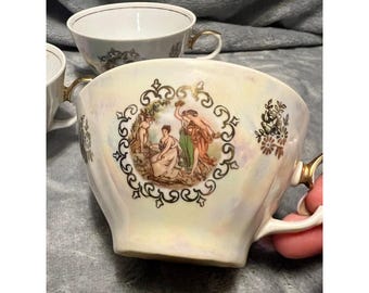 Kahla Germany Teacups Set 3 Lusterware Gold Gilt Figural GDR Vintage Cups