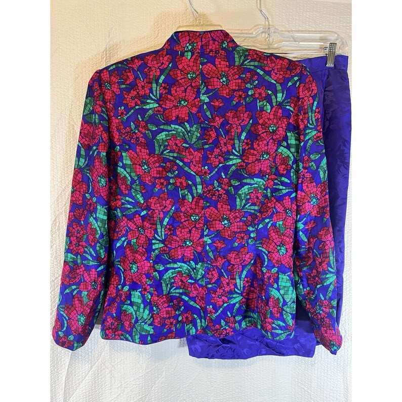 Adrianna Papell Womens Multicolor Floral Silk Blazer Skirt Suit Set 2 Pc Size 8 image 5
