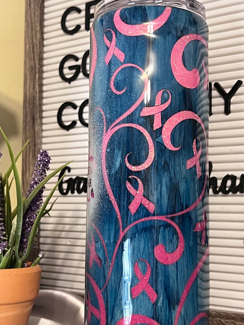 Breast Cancer & Gnomies Navy Pink Tumbler 20 oz by Crazy Goat Teacher Mental Health Custom Travel Hot Drink Cold Gift image 2