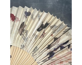 National Museum Korea Folding Fan 10 Inch Flowers Butterflies Hanji Bamboo Boxed