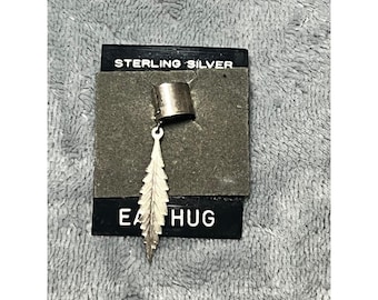 Sterling Silver Feather Ear Cuff Ear Climber Hugger Boho Tribal Vintage