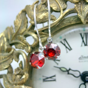 Shimmer Crystal Red Magma Dangle Sterling Silver Earrings Swarovski Elements 39ss 8mm Enchanting image 2