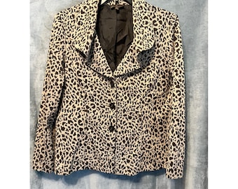 Fenn Wright XL Leopard Print Ruffle Collar Blazer Jacket Mob Wife Office Chic