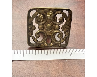 Vintage Ornate Brass Cabinet Knob Single 1.5" Square Filigree Drawer Pull