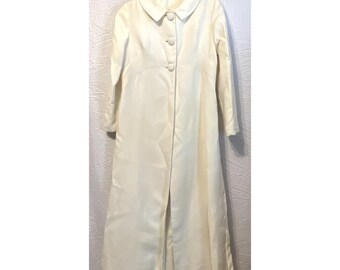 VINTAGE 60&#39;s Union Made Three Button Empire Waist Ivory MAXI COAT Sz 7 Jackie O