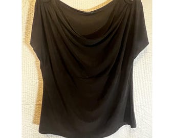 Jaipur Petite Black Cowl Neck Top Blouse Short Sleeve Elegant PXL Y2K Split Ring