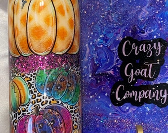 Hey Pumpkin Purple Glitter Tumbler 20oz Funky by Crazy Goat Company Ready to Ship Teacher Mental Health Custom Travel Hot Drink Cold Gift