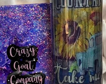 Country Roads OOAK Glitter Tumbler 20oz por Crazy Goat Company listo para enviar