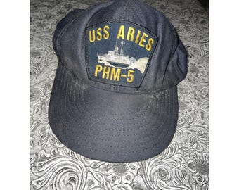 Vintage USS Aries PHM-5 Navy Blue Snapback Hat lot